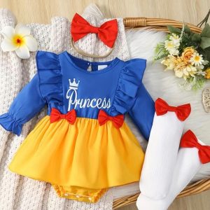 Conjunto de Blancanieves para Bebé Niña – Vestido Mameluco de 3 Piezas