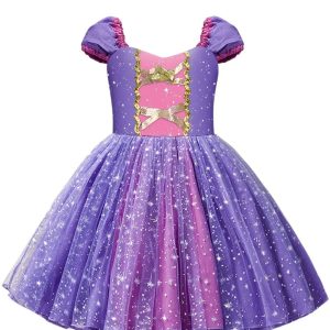 Vestido de Rapunzel para Niña – Disfraz de Princesa Lila con Detalles Dorados