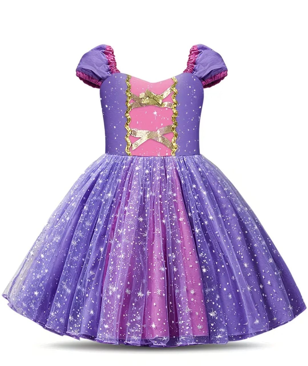 Vestido de Rapunzel para Niña – Disfraz de Princesa Lila con Detalles Dorados