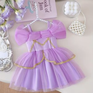Vestido de Princesa Lila para Bebé Niña con Lazo y Tul