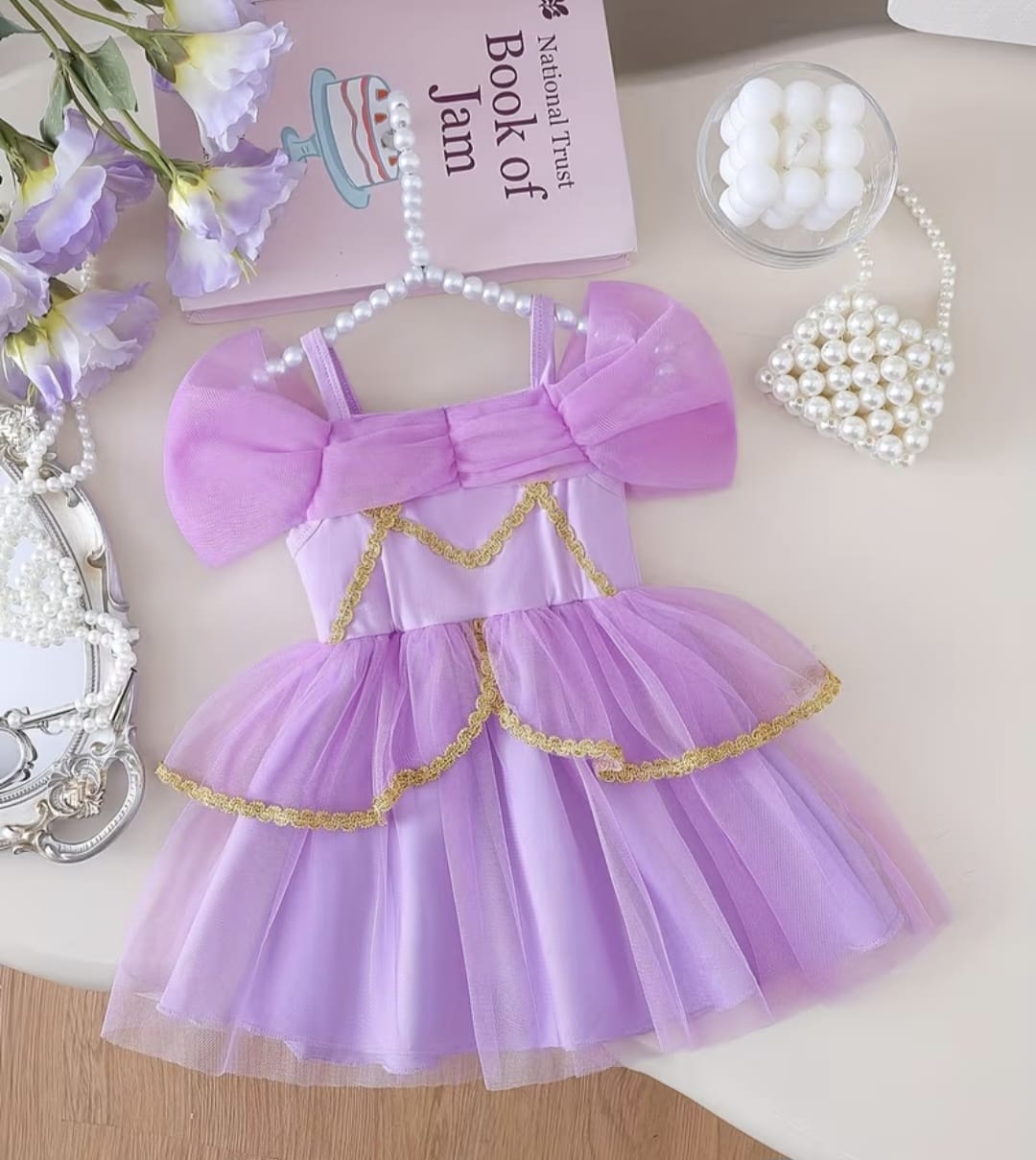 Vestido de Princesa Lila para Bebé Niña con Lazo y Tul