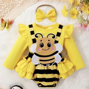 Vestido de Abejita para Bebé Niña con Vincha y Mangas Largas (Cod 2)