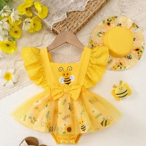 Vestido de Abejita para Bebé Niña Amarillo con Volantes