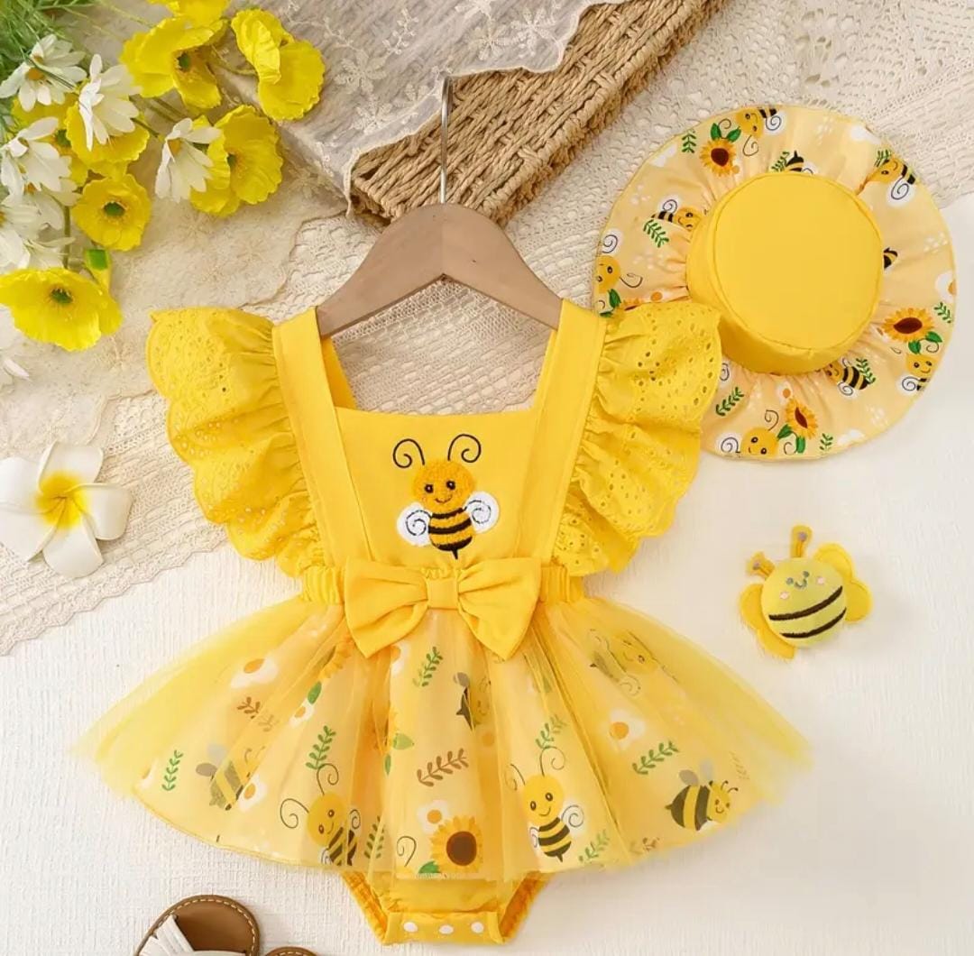 Vestido de Abejita para Bebé Niña Amarillo con Volantes