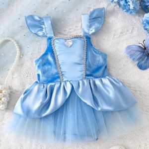Vestido de Princesa Celeste para Bebé Niña con Tul y Lazos