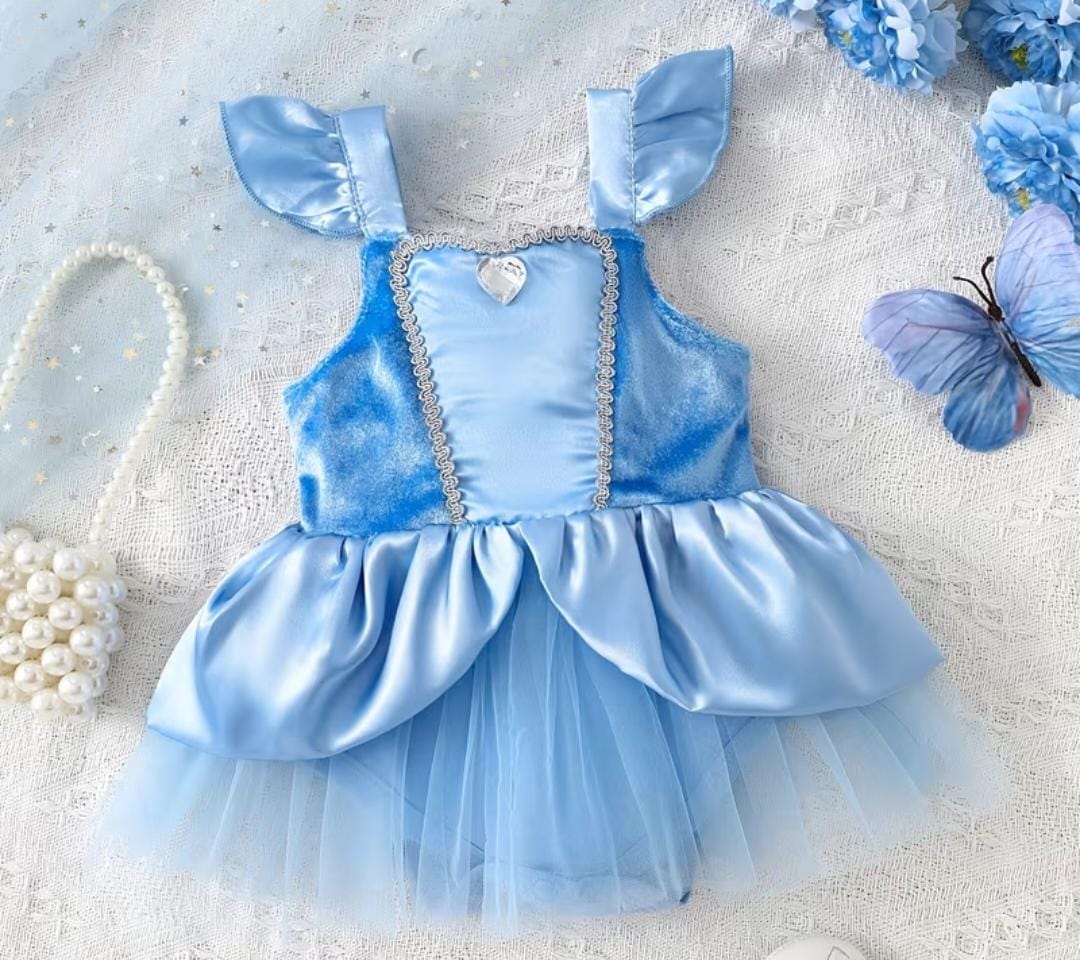Vestido de Princesa Celeste para Bebé Niña con Tul y Lazos