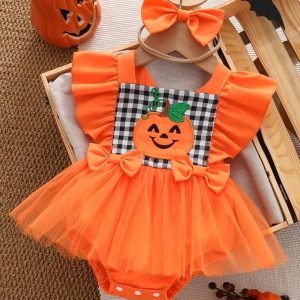 Vestido de Calabaza para Bebé Niña – Disfraz de Halloween con Tul