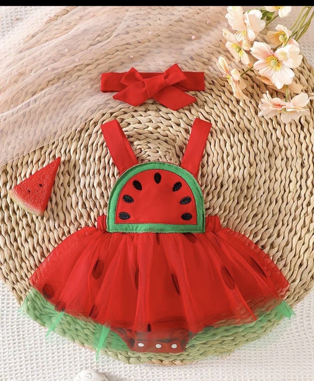 Vestido de Sandía para Bebé Niña Rojo con Falda de Tul