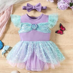 Vestido de Sirena para Bebé Niña Lila y Turquesa con Tul