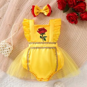 Vestido de Princesa Bella para Bebé Niña Amarillo con Tul