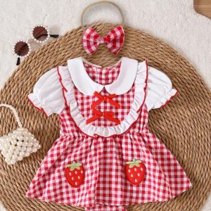 Vestido de Fresitas para Bebé Niña a Cuadros Rojos – Estilo Campestre