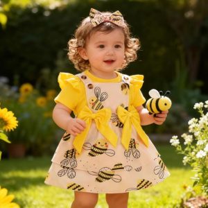 Vestido de Abejita para Niña – Modelo con Lazos Amarillos