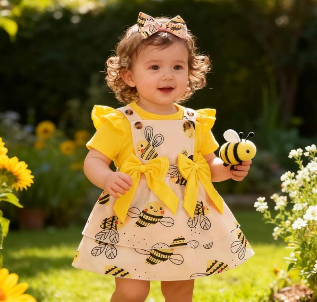 Vestido de Abejita para Niña – Modelo con Lazos Amarillos