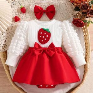 Romper de Fresita para Bebé Niña – Rojo y Blanco