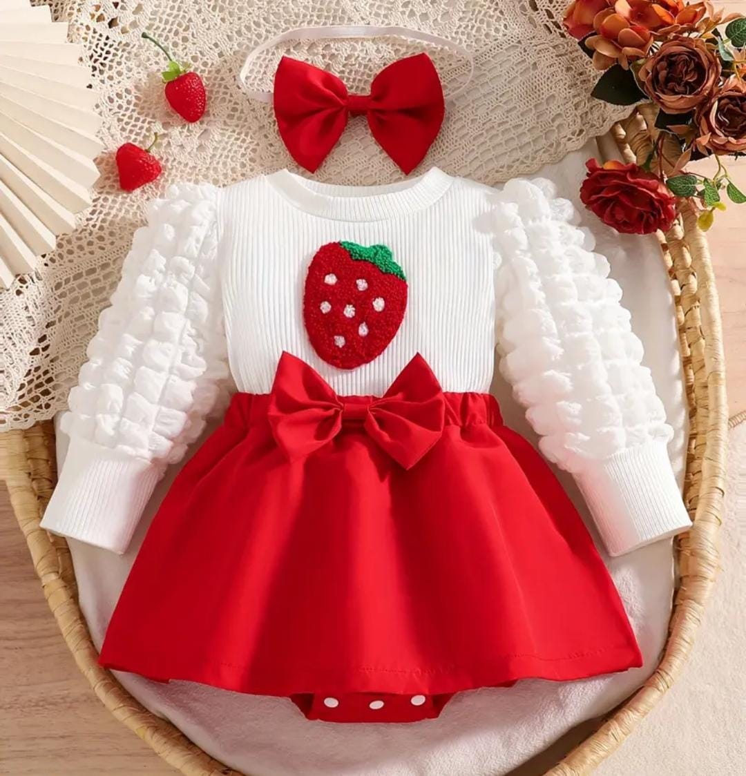 Romper de Fresita para Bebé Niña – Rojo y Blanco