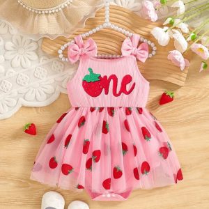 Vestido de Fresitas para Niña – Vestido Infantil Rosado